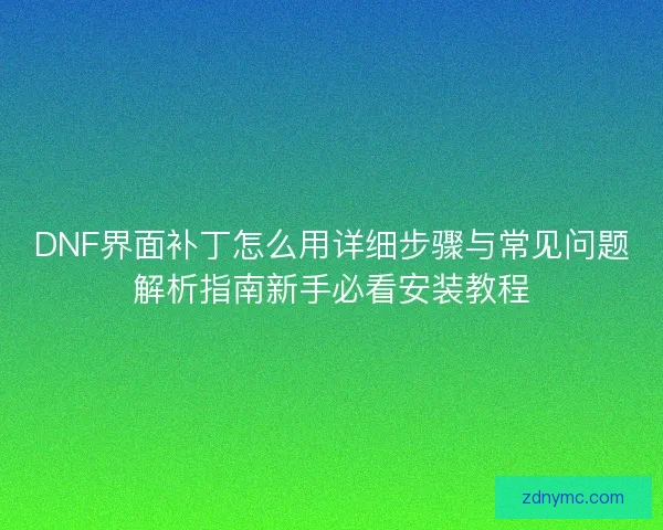 DNF界面补丁怎么用详细步骤与常见问题解析指南新手必看安装教程